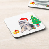 Kerstboom, Yorkshire puppy dog & giften Bier Onderzetter (Linkerzijde)