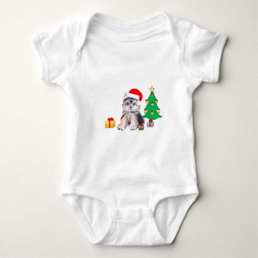 Kerstboom, Yorkshire puppy dog & giften Romper (Voorkant)