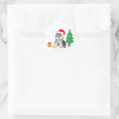Kerstboom, Yorkshire puppy dog & giften Ronde Sticker (Tas)