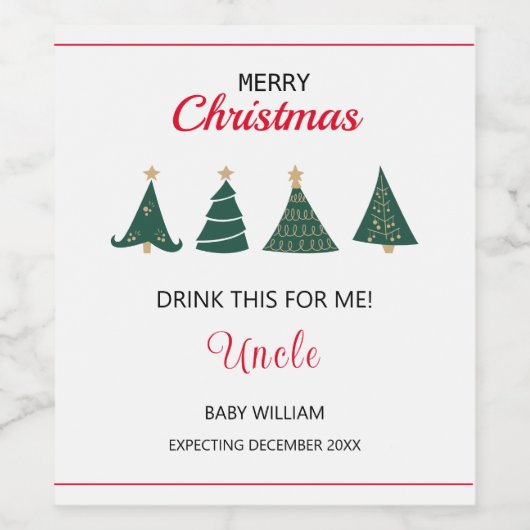 Kerstboom zwangerschap aankondiging familie oom wijn etiket (Enkel label)