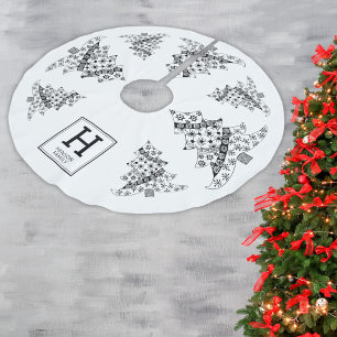 Kerstboom zwart-witte feestdag monogram kerstboom rok