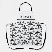 Kerstboom Zwarte en Witte Patroonnaam Schort (Voorkant)