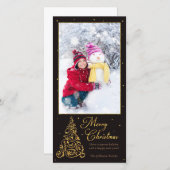 kerstboom zwarte glitter feestdagenkaart (Voorkant / Achterkant)