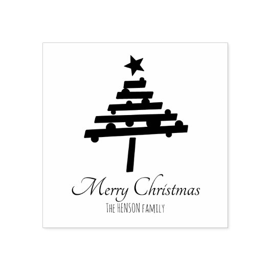 Kerstboom Zwarte Script Aanpasbare Feestdag Rubberstempel (Afrduk)