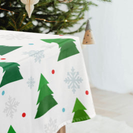 Kerstboombos, sneeuwvlokken en rode blauwe stip tafelkleed