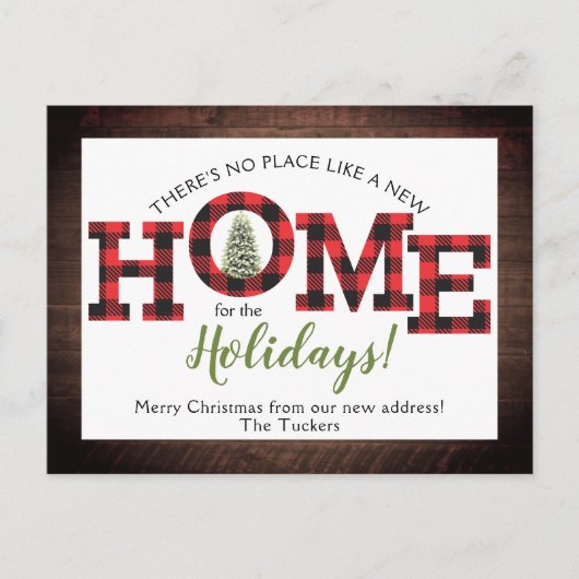 kerstboombuffel met geplakt Rustic New HOME Postc Briefkaart (Voorkant)
