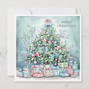 Kerstboomcadeaus Blauw Roze Vintage Feestdagenkaart