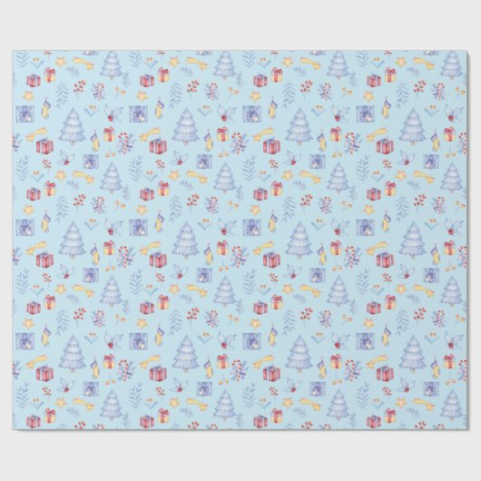kerstboomcadeautje snoep blauw cadeaupapier (Vlak)