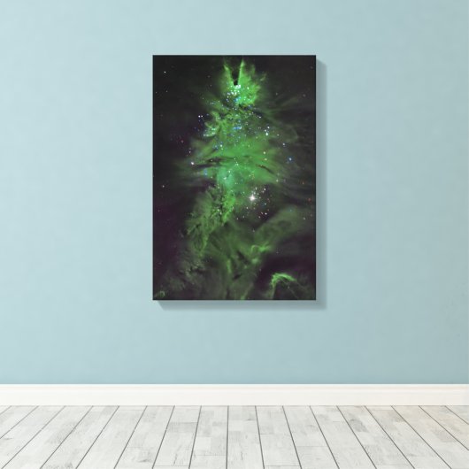 Kerstboomcluster in de ruimte | canvas afdruk (Insitu (Houten vloer))