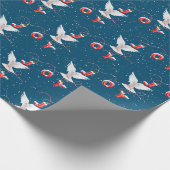 kerstboomduif op blauw cadeaupapier (Hoek)