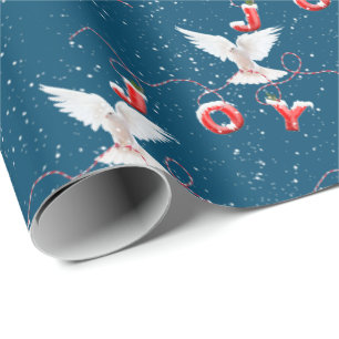 kerstboomduif op blauw cadeaupapier