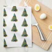 kerstboomfeestdag Waterverf Theedoek (Quarter Fold)