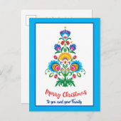 🎄 kerstboomfolklore blue Holiday Briefkaart (Voorkant / Achterkant)