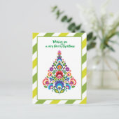 🎄 kerstboomfolklore green Holiday Briefkaart (Staand voorkant)