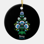 🎄 kerstboomfolklore [wit, blauw] keramisch ornament (Voorkant)