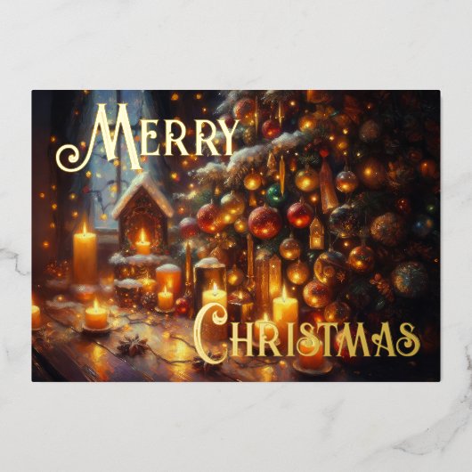 Kerstboomkaarsen getekend met harde pastel folie feestdagenkaart (Voorkant)