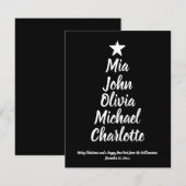 Kerstboomkaart met zwarte script familienamen (Voorkant / Achterkant)