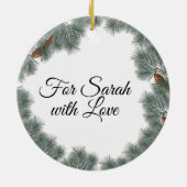 kerstboomkardinaal Nuthatch Chickadee Pine Keramisch Ornament (Achterkant)