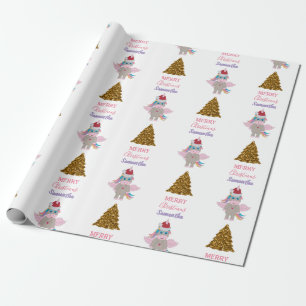 kerstboomkerstboom met kerstmis unicorn Santa Hat Cadeaupapier
