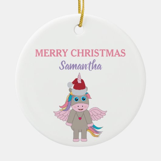 kerstboomkerstboom met kerstmis unicorn Santa Hat Keramisch Ornament (Voorkant)