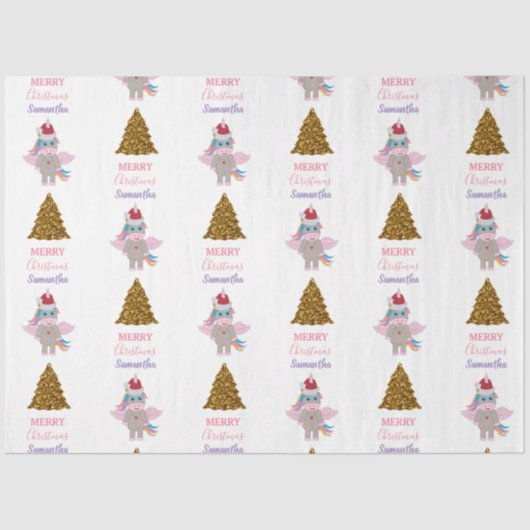 kerstboomkerstboom met kerstmis unicorn Santa Hat  Tissuepapier (Voorkant)