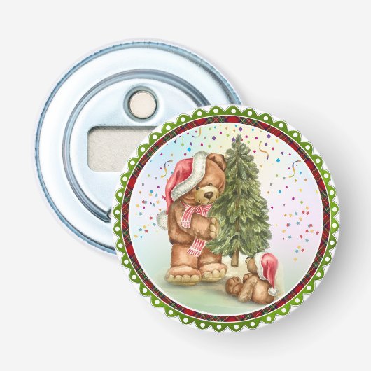 Kerstboomkerstboomkerstboomkoorts voor Beer Button Flesopener (Voorkant)