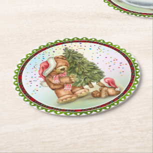 Kerstboomkerstboomkerstboomkoorts voor Beer Ronde Kartonnen Onderzetter