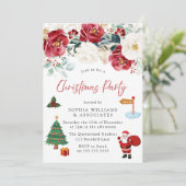 kerstboomkerstfeest Santa Red Floral Kaart (Staand voorkant)