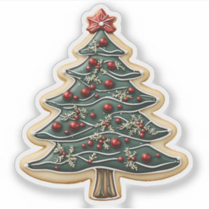Kerstboomkoekje met rood en groen glazuur sticker