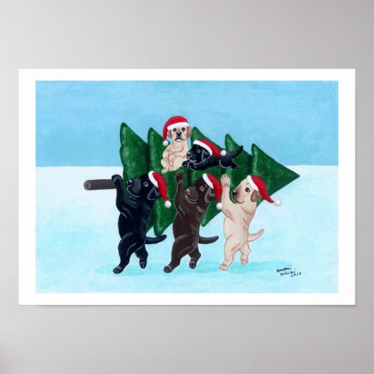 Kerstboomlabradors in het sneeuwveldwerk poster (Voorkant)