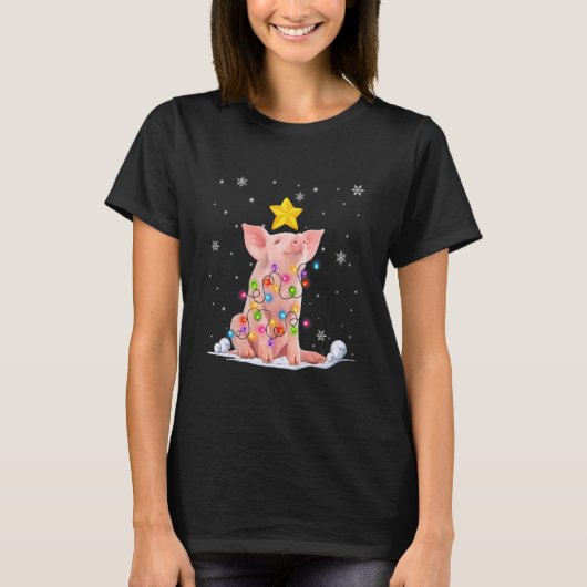 kerstboomlampjes voor varkens t-shirt (Voorkant)