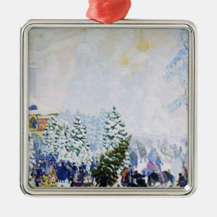 Kerstboommarkt in Rusland (Boris Kustodiev) Metalen Ornament
