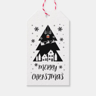 kerstboomontwerp met slee cadeaulabel
