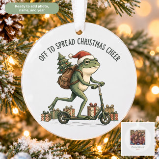 Kerstboomornament met kikker die uit is om kerstvr ornament