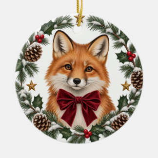 Kerstboomornament van keramiek met vos in boslands keramisch ornament