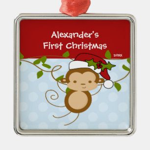 Kerstboomornament voor Baby Aap Sinterklaas Jongen Metalen Ornament