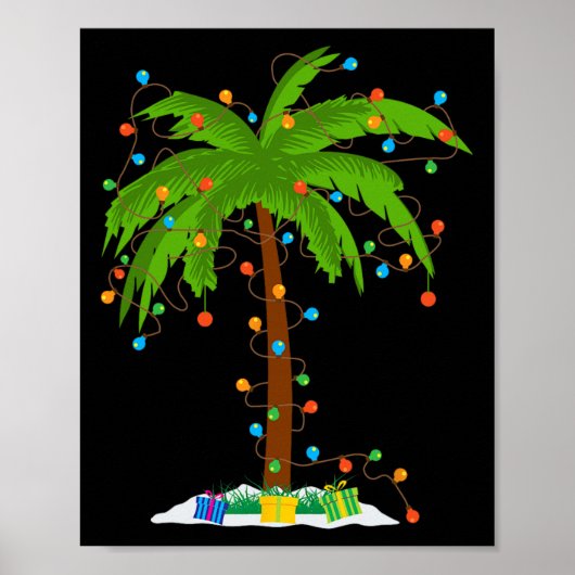 kerstboompalmen met kerstlampjes tropica poster (Voorkant)