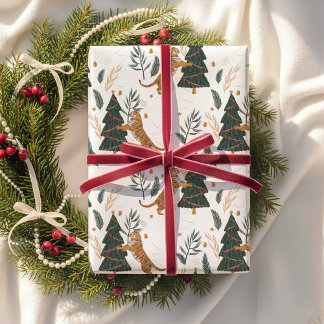kerstboompapier met tijgerovervulling cadeaupapier