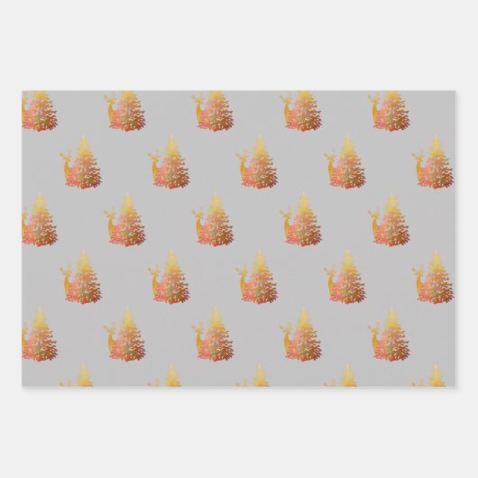 kerstboompatronen set van 3 grijs inpakpapier vel (Voorkant 3)