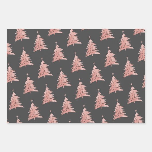 kerstboompatronen set van 3 grijs inpakpapier vel (Voorkant)