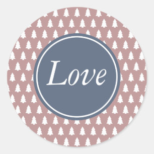 Kerstboompatroon blauw wit paars roos liefde ronde sticker