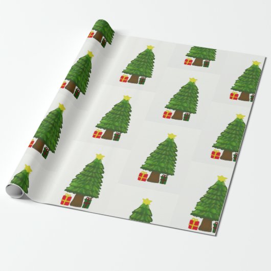 kerstboompatroon cadeaupapier (Uitgerold)