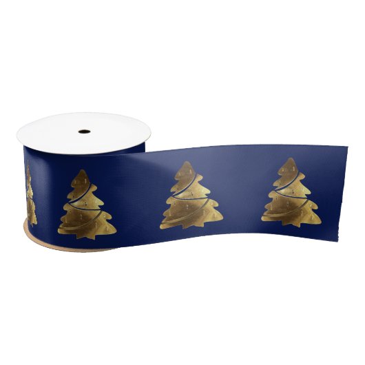 kerstboompatroon Elegant Navy Blue en Gold Lint (Spoel)