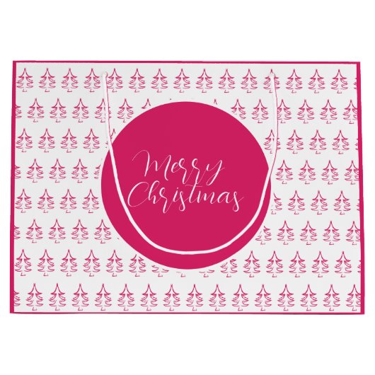 Kerstboompatroon Hot Roze Groot Cadeauzakje (Voorkant)