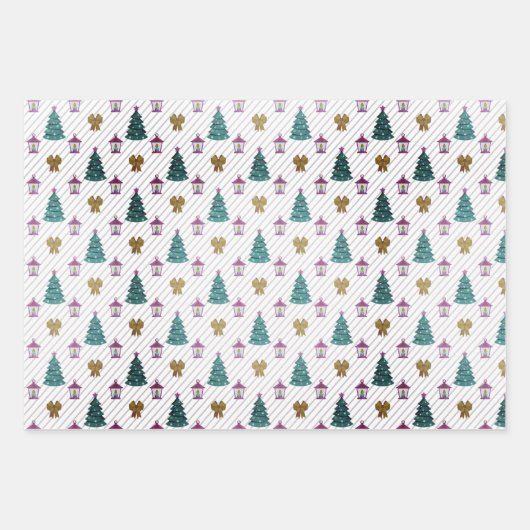 kerstboompatroon in 3 tinten blauw inpakpapier vel (Voorkant 3)