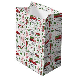 kerstboompatroon met rode vrachtwagen medium cadeauzakje