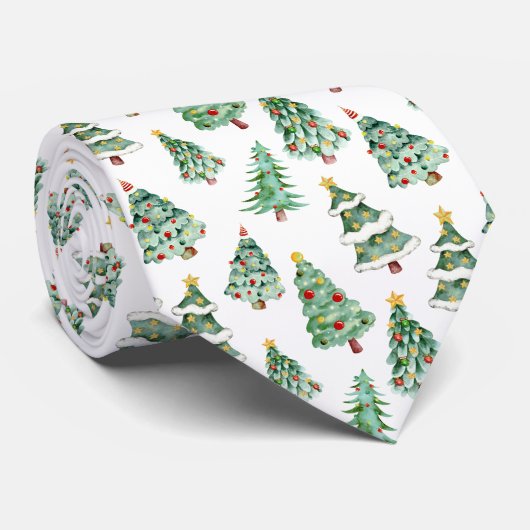 Kerstboompatroon witte winter stropdas (Opgerold)