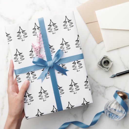 Kerstboompatroon zwart en wit cadeaupapier (Geschenken)