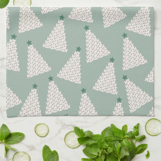 Kerstboompatroonstaal Groen Theedoek (Gevouwen)