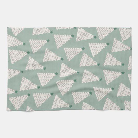 Kerstboompatroonstaal Groen Theedoek (Horizontaal)